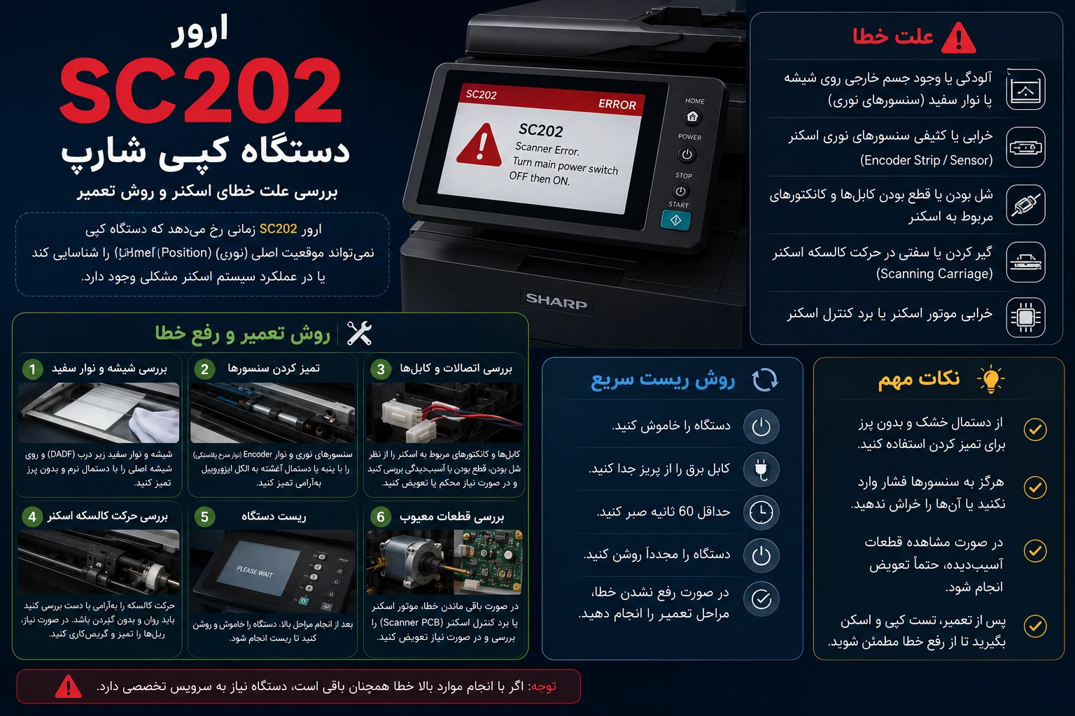 رفع ارور SC202 دستگاه کپی شارپ