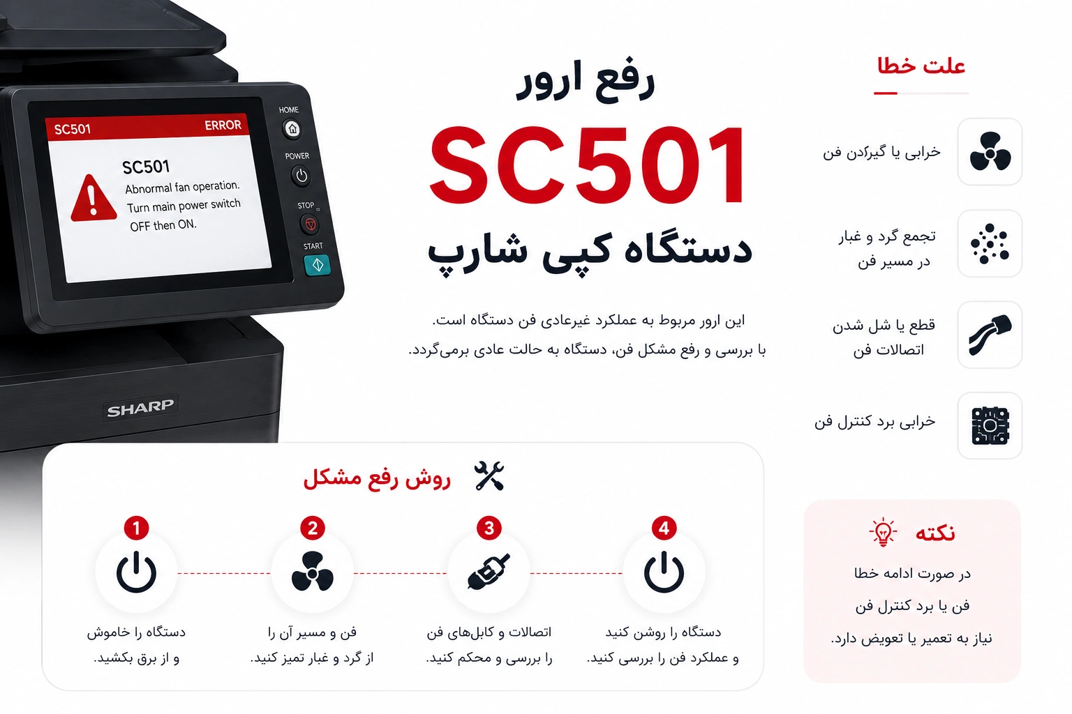 رفع ارور SC501 دستگاه کپی شارپ