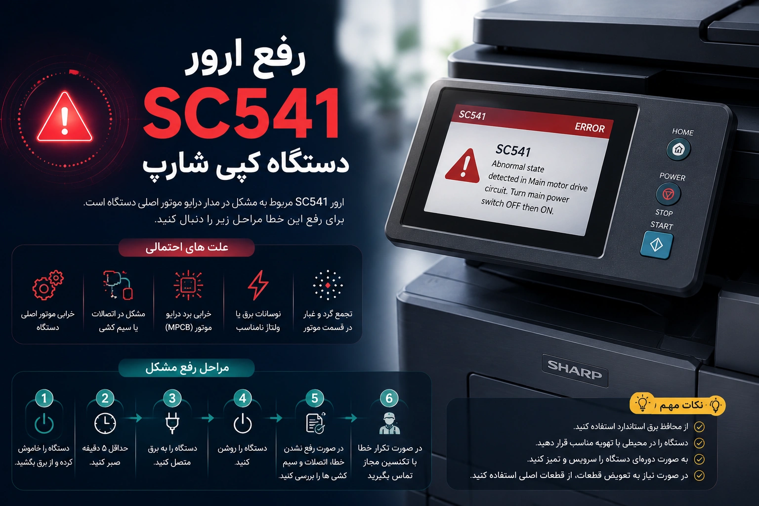 رفع ارور SC541 دستگاه کپی شارپ